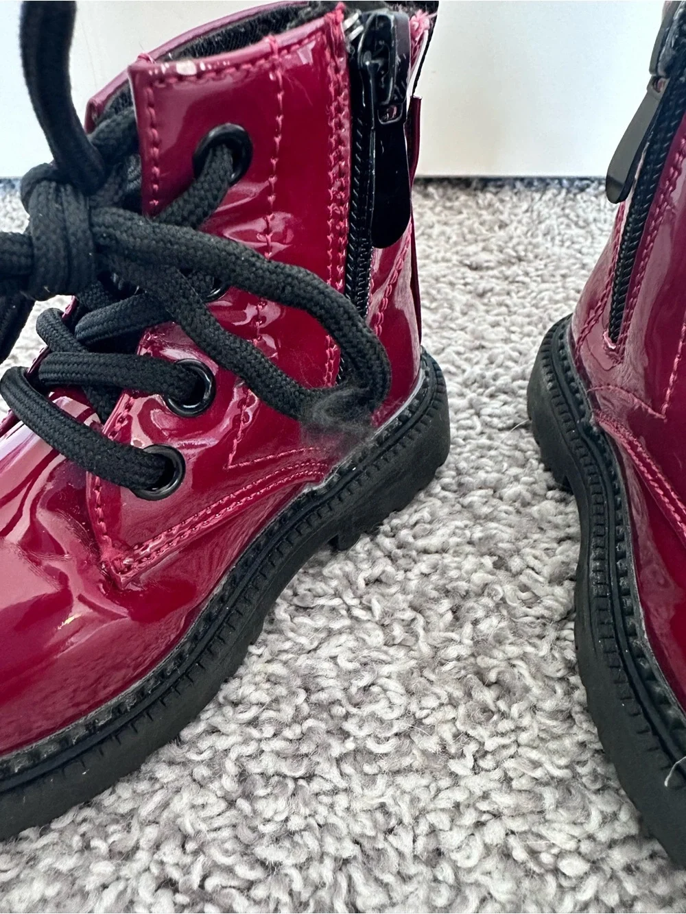 Toddler Girl Red Patent Leather Combat Boots EU 21 US 5 5.5